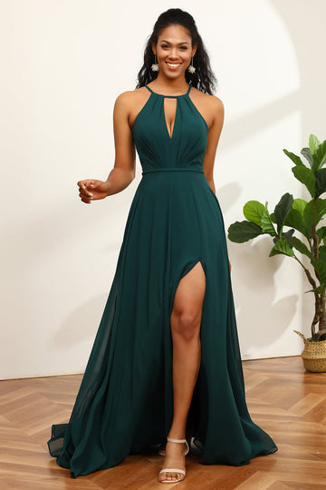 Vestido de dama de honor sin mangas halter verde